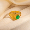Wholesale Unisex Vintage Geometric U Shape Natural Stone Titanium Steel Ring With Electroplating