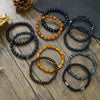 Wholesale Unisex Vintage Handmade Wooden Beads Volcano Stone Black Diamond Stretch Bracelet