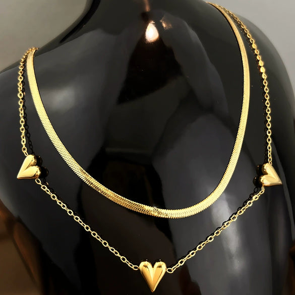 Wholesale Unisex Vintage Minimalist Doublelayer Heart Pendant Necklace With Cross Chain In Titanium Steel And Stainless Steel Electroplated