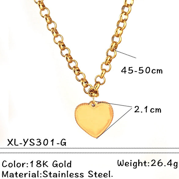 Wholesale Unisex Vintage Minimalist Heart Shape Stainless Steel Titanium Steel Cross Chain Gold Electroplated Pendant Necklace