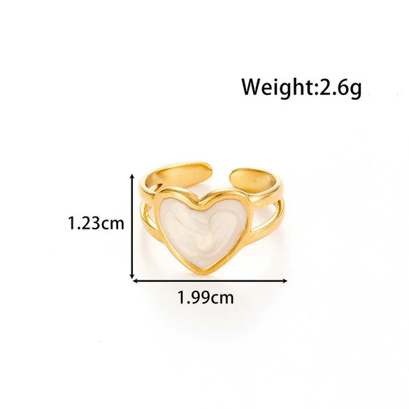 Wholesale Unisex Vintage Style Titanium Steel Opening Adjustable Ring With Heart Shape And Electroplating Treatment