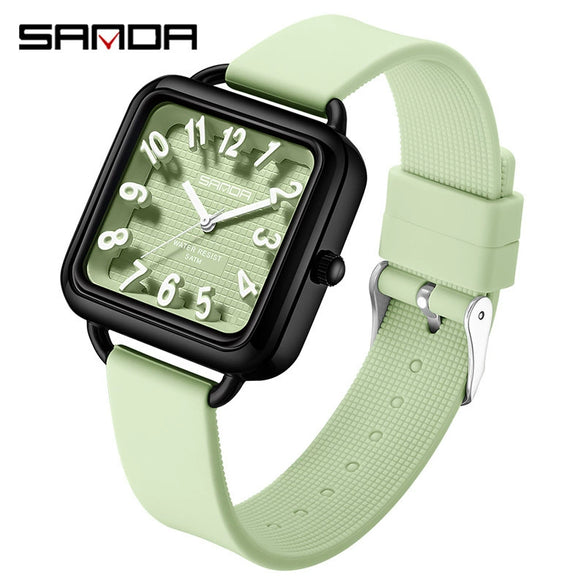 Wholesale Universal Fashionable Small Fresh Square Zinc Alloy Case Silicone Strap Stainless Steel Buckle Waterproof Quartz Watch With Mineral Tempered Glass Mirror