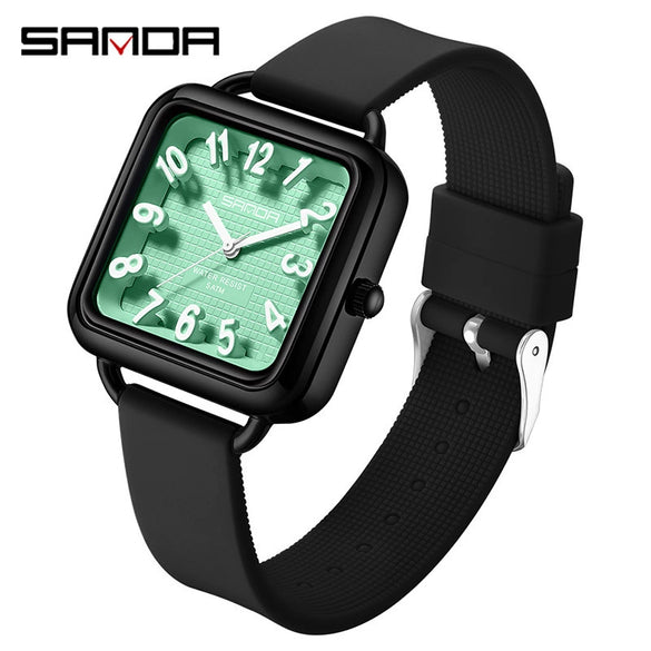 Wholesale Universal Fashionable Small Fresh Square Zinc Alloy Case Silicone Strap Stainless Steel Buckle Waterproof Quartz Watch With Mineral Tempered Glass Mirror