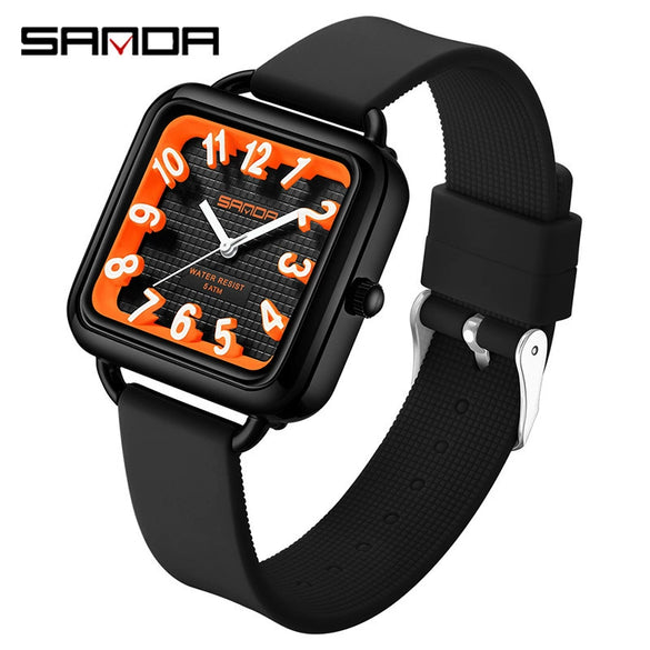 Wholesale Universal Fashionable Small Fresh Square Zinc Alloy Case Silicone Strap Stainless Steel Buckle Waterproof Quartz Watch With Mineral Tempered Glass Mirror