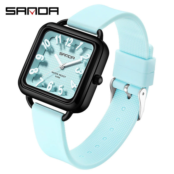 Wholesale Universal Fashionable Small Fresh Square Zinc Alloy Case Silicone Strap Stainless Steel Buckle Waterproof Quartz Watch With Mineral Tempered Glass Mirror