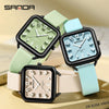 Wholesale Universal Fashionable Small Fresh Square Zinc Alloy Case Silicone Strap Stainless Steel Buckle Waterproof Quartz Watch With Mineral Tempered Glass Mirror