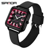 Wholesale Universal Fashionable Small Fresh Square Zinc Alloy Case Silicone Strap Stainless Steel Buckle Waterproof Quartz Watch With Mineral Tempered Glass Mirror