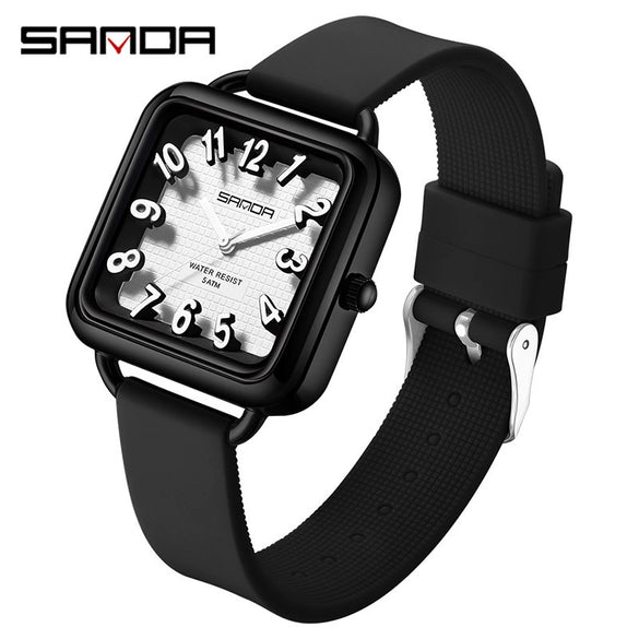Wholesale Universal Fashionable Small Fresh Square Zinc Alloy Case Silicone Strap Stainless Steel Buckle Waterproof Quartz Watch With Mineral Tempered Glass Mirror