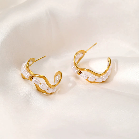 Wholesale Ushaped Pearl Goldplated Stainless Steel Earrings For Women In Ins Style