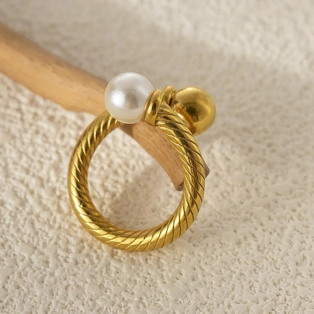 304 Stainless Steel 14K Gold Plated Vacation Beach Modern Style Plating Inlay Round Pearl Rings