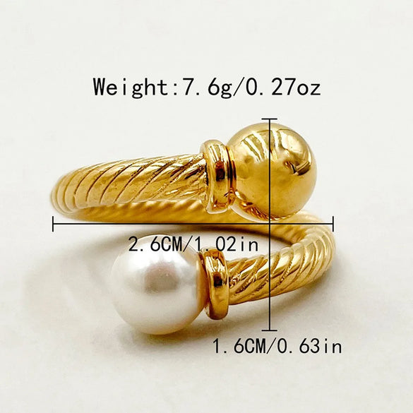 304 Stainless Steel 14K Gold Plated Vacation Beach Modern Style Plating Inlay Round Pearl Rings