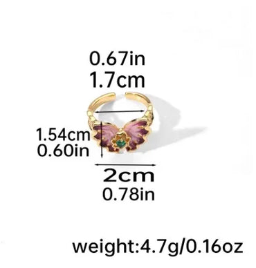 Wholesale Vacation Butterfly Copper Enamel Inlay 18K Gold Plated Zircon Open Rings