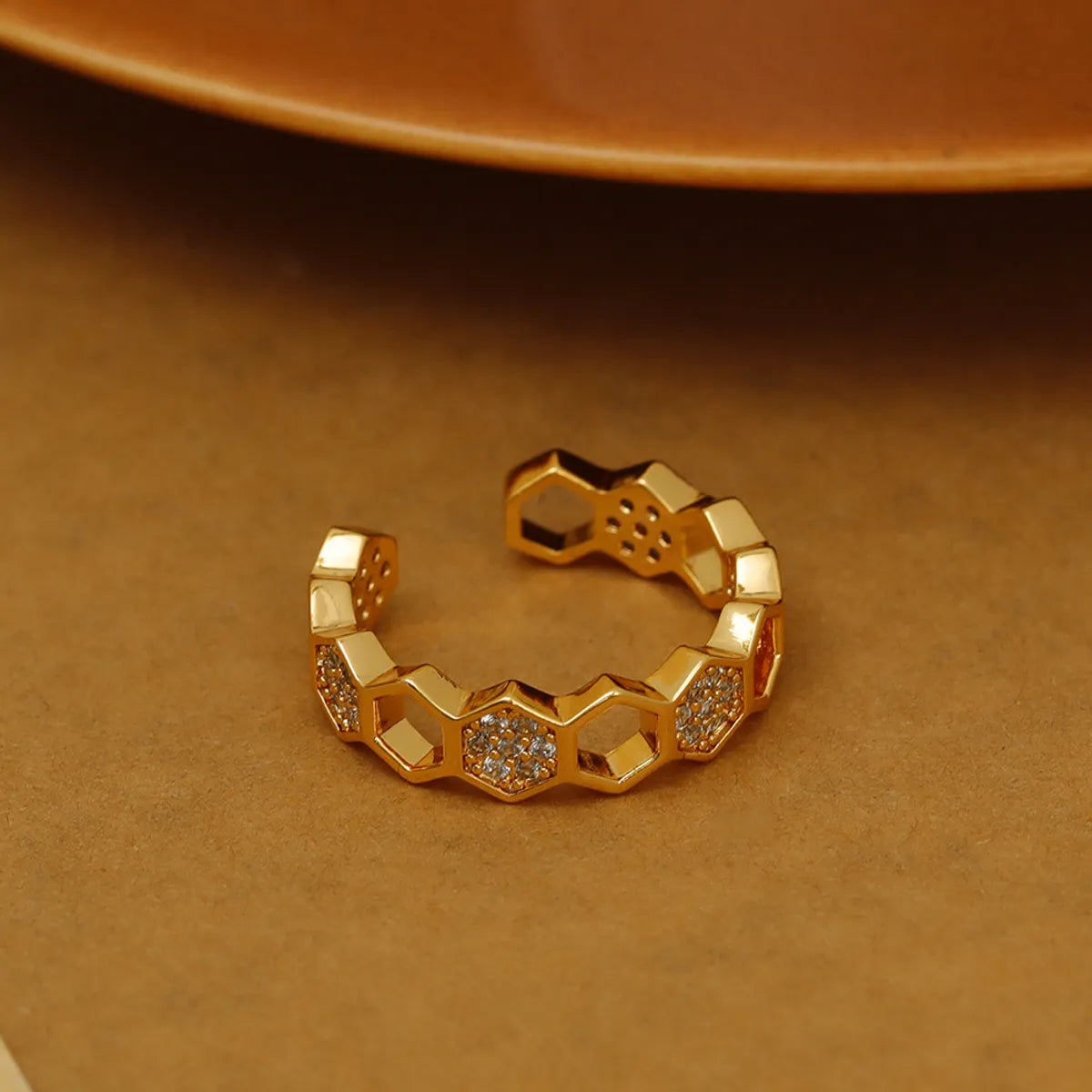 Wholesale Vacation Simple Style Solid Color Copper Plating Inlay 18K Gold Plated Zircon Open Rings