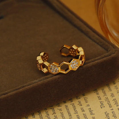 Wholesale Vacation Simple Style Solid Color Copper Plating Inlay 18K Gold Plated Zircon Open Rings