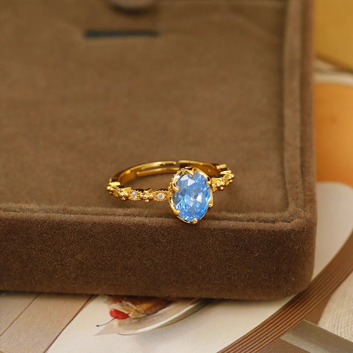 Wholesale Vacation Water Droplets Copper Plating Inlay 18K Gold Plated Zircon Open Rings