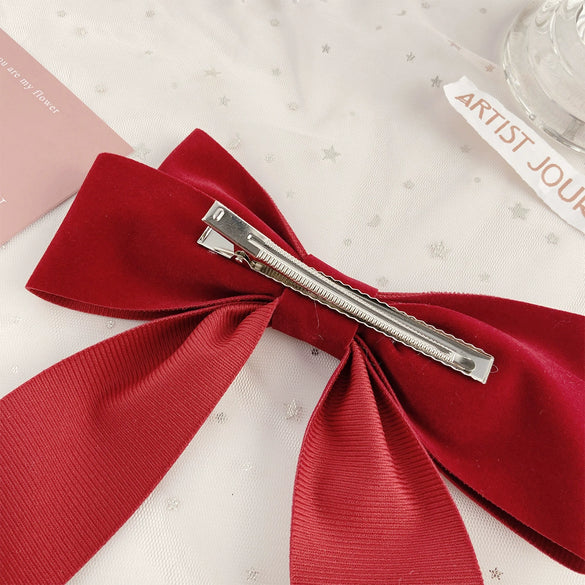 Wholesale Velvet Duckbill Hairpin Sweet Handmade Women's Wine Red Bow Hair Accessory