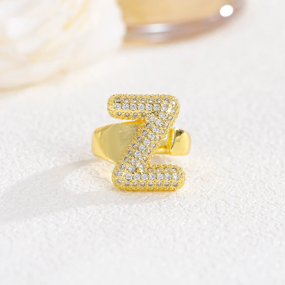 Wholesale Versatile Light Luxury Hand Jewelry Copper Letter Rings Inlaid With Zircon And Electroplated