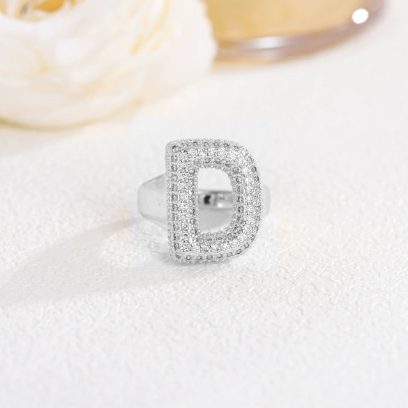 Wholesale Versatile Light Luxury Hand Jewelry Copper Letter Rings Inlaid With Zircon And Electroplated