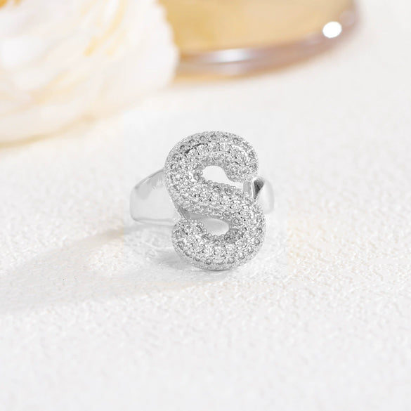 Wholesale Versatile Light Luxury Hand Jewelry Copper Letter Rings Inlaid With Zircon And Electroplated