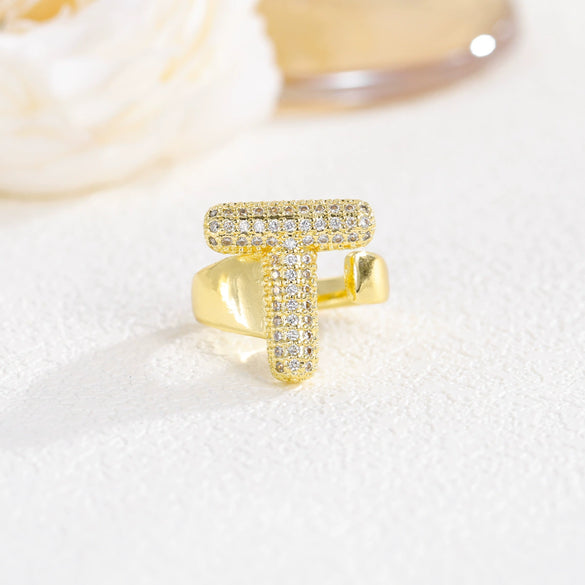 Wholesale Versatile Light Luxury Hand Jewelry Copper Letter Rings Inlaid With Zircon And Electroplated