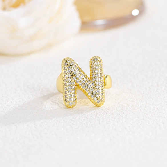 Wholesale Versatile Light Luxury Hand Jewelry Copper Letter Rings Inlaid With Zircon And Electroplated