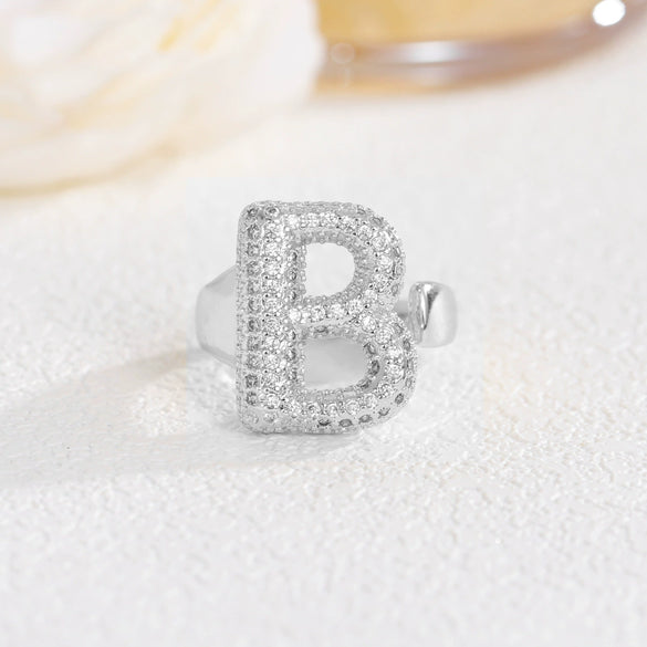 Wholesale Versatile Light Luxury Hand Jewelry Copper Letter Rings Inlaid With Zircon And Electroplated