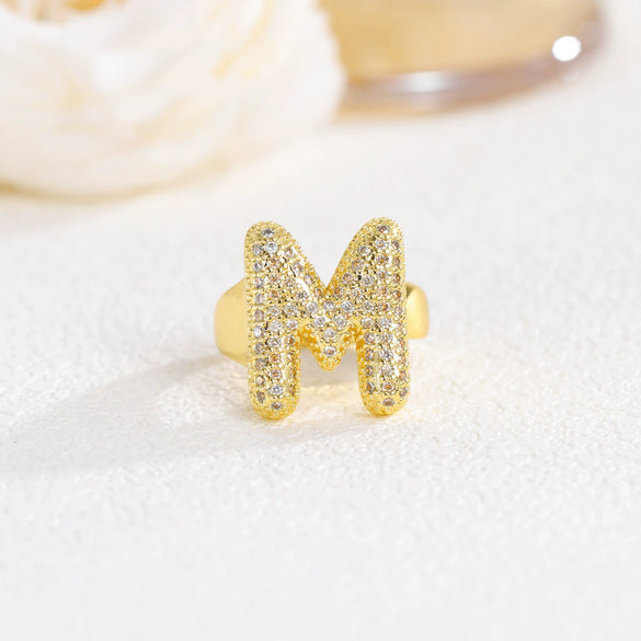 Wholesale Versatile Light Luxury Hand Jewelry Copper Letter Rings Inlaid With Zircon And Electroplated