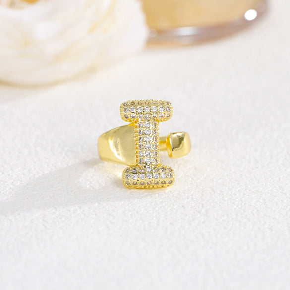 Wholesale Versatile Light Luxury Hand Jewelry Copper Letter Rings Inlaid With Zircon And Electroplated