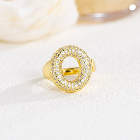 Wholesale Versatile Light Luxury Hand Jewelry Copper Letter Rings Inlaid With Zircon And Electroplated