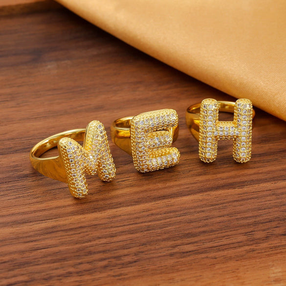 Wholesale Versatile Light Luxury Hand Jewelry Copper Letter Rings Inlaid With Zircon And Electroplated