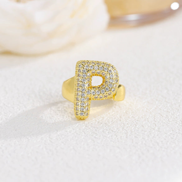 Wholesale Versatile Light Luxury Hand Jewelry Copper Letter Rings Inlaid With Zircon And Electroplated