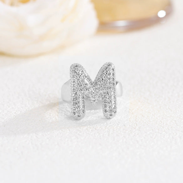 Wholesale Versatile Light Luxury Hand Jewelry Copper Letter Rings Inlaid With Zircon And Electroplated