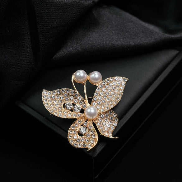 Wholesale Vintage Alloy Butterfly Bow Diamondencrusted Electroplated Women's Brooch Jewelry