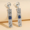 Wholesale Vintage Alloy Geometric Water Drops Sapphire Long Pendant Earrings With Electroplating