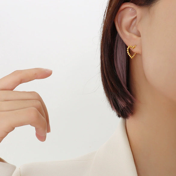 Wholesale Vintage Cold Style Geometric Irregular Love Shape 18K Gold Plated Titanium Steel Earrings