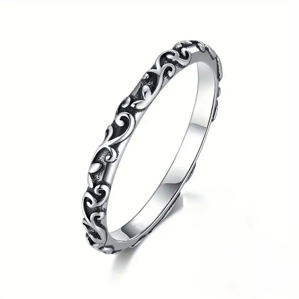 Wholesale Vintage Copper Ring With Carved Flower Vine Pattern And Electroplating Treatment For Women