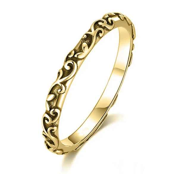 Wholesale Vintage Copper Ring With Carved Flower Vine Pattern And Electroplating Treatment For Women
