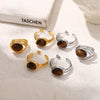 Wholesale Vintage Cshaped Tiger Eye Stone Stainless Steel Earrings With Pvd Electroplating