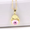 Wholesale Vintage Devil's Eye Resin Pendant Necklace With Copper Mixed Gem Inlay Drop Shape Electroplating Water Wave Chain Unisex
