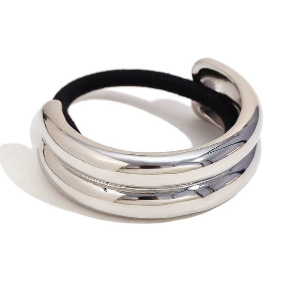 Wholesale Vintage Double Semicircle Hair Rope For Women Stainless Steel 18K Gold Plated Fashion Hair Accessories With High Elasticity And Geometric Style