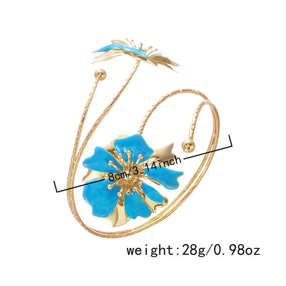 Wholesale Vintage Drip Oil Flower Open Arm Bracelet Adjustable Arm Ring Alloy Accessories