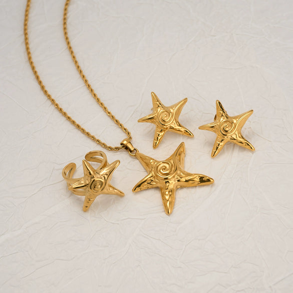 Wholesale Vintage Electroplated Copper Starfish Beach Necklace And Earrings Set For Women With Drop Shape Design And Snake Bone Chain