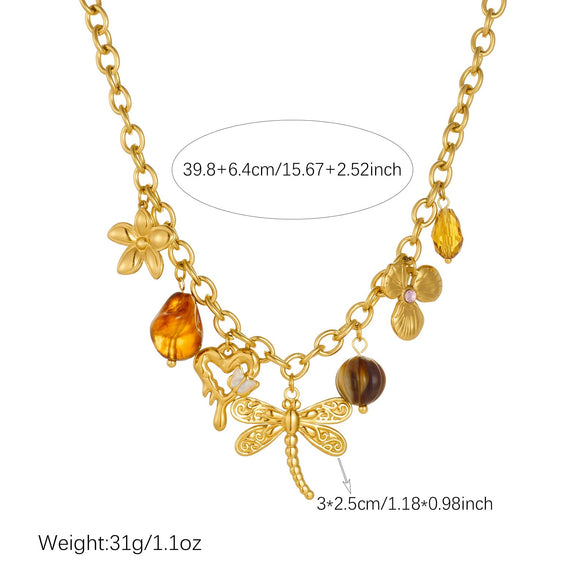 Wholesale Vintage Electroplated Stainless Steel Jewelry Set With Dragonfly And Butterfly Patterns For Women