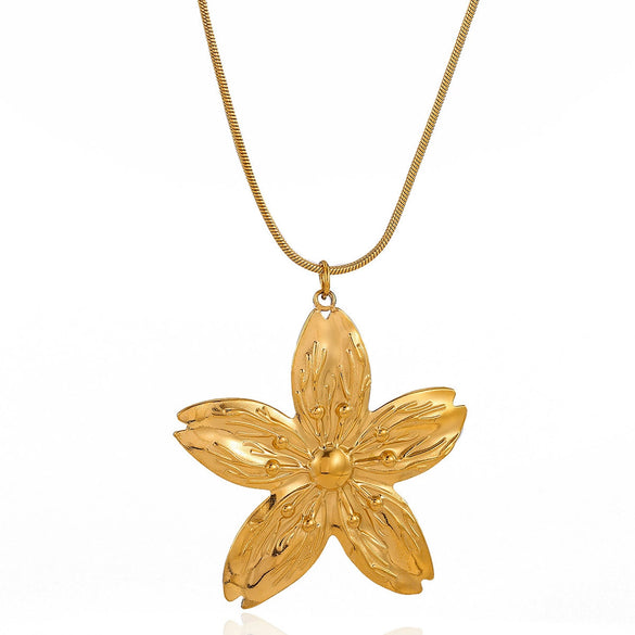 Wholesale Vintage Exaggerated Gold Plated Stainless Steel And Titanium Steel Flower Stamen Pendant Collarbone O Word Chain For Women