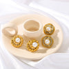 Wholesale Vintage Fashion Women's Stainless Steel Gold Stud Earrings With Round Inlaid Pearl Zircon And 18K Vacuum Plating In Furnace Geometric Design