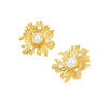 Wholesale Vintage French Retro Stainless Steel Earrings With Irregular Petals Lines Inlaid With Pearl And Electroplating Treatment