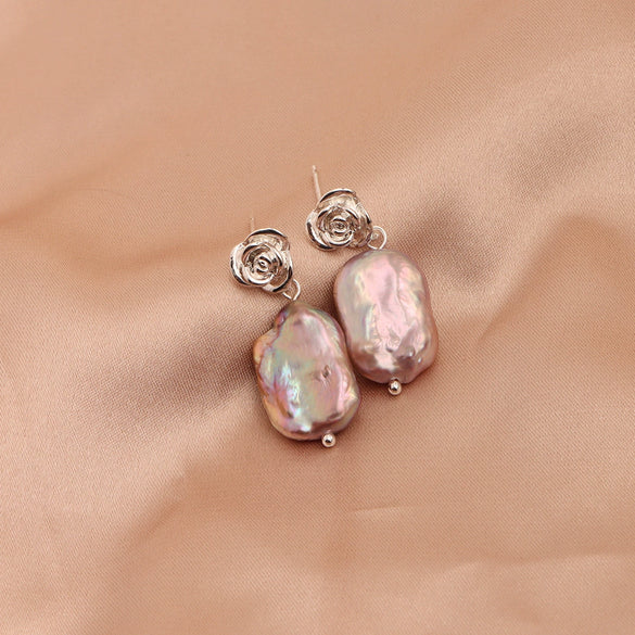 Wholesale Vintage Freshwater Pearl Baroque Copper Flower Earrings For Women