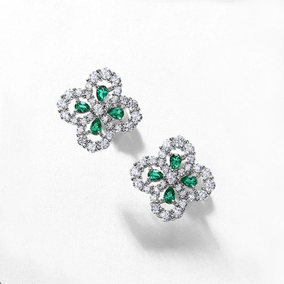 Wholesale Vintage Geometric Cultivation Emerald Four Leaf Clover Ring In S925 Silver