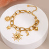 Wholesale Vintage Geometric Electroplated 18K Gold Stainless Steel Moon Heart Sun Pendant Bracelet For Women