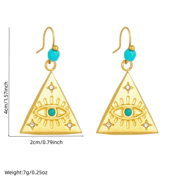Wholesale Vintage Geometric Electroplated Stainless Steel Devil's Eye Triangular Female Accessories Set Earrings Necklaces